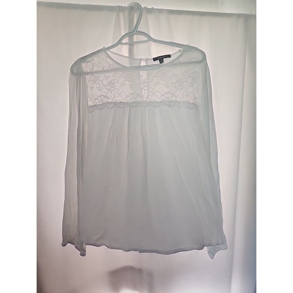 Ambiance Floral Lace Neck Blouse Top Womens Size 1X White Long Sleeve